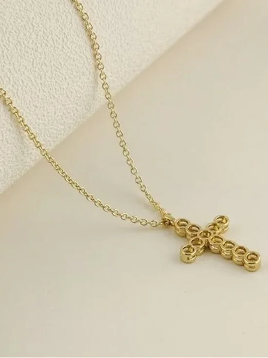 Kendra Scott White Crystal Gold Cross Necklace - Picture 3 of 4